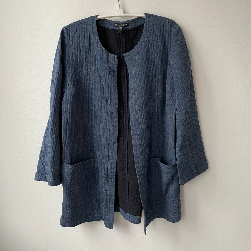 Eileen Fisher Cotton Linen Denim Jacket Size SP - Picture 2 of 7